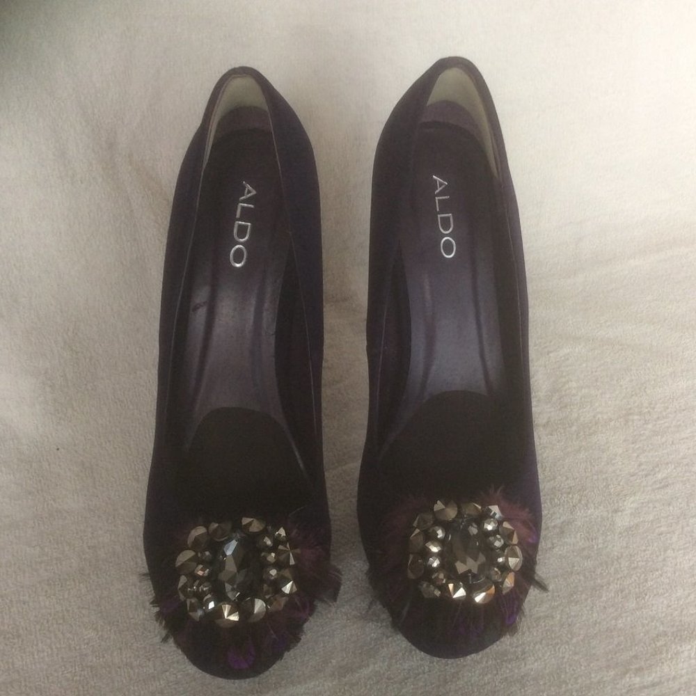 Purple Velvet Platform Pumps with Silver Heels